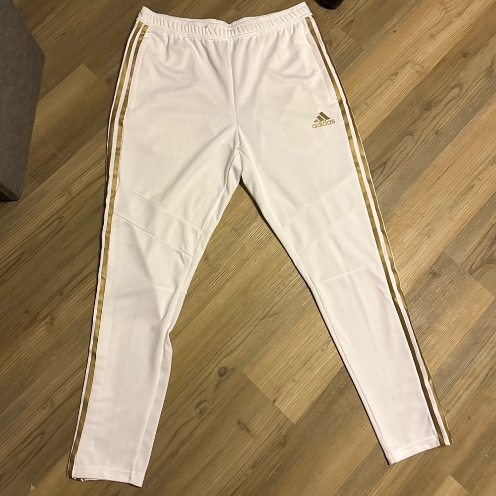 Adidas Men’s Joggers. Size Large. White and Gold. Never worn.